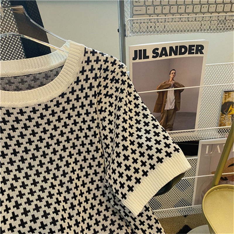 Áo Thun Dệt Kim Mỏng Tay Ngắn Phong Cách Thời Trang Mùa Hè Mới 2023