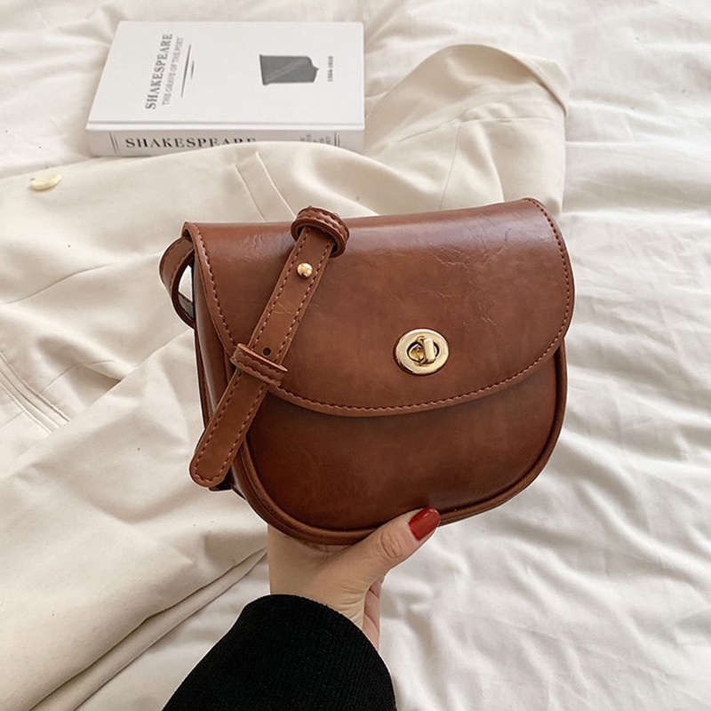 Túi Đeo Chéo Khóa Tròn Nhỏ Thiết Kế Đa Năng Tinh Tế Màu Vàng Cho Nữ