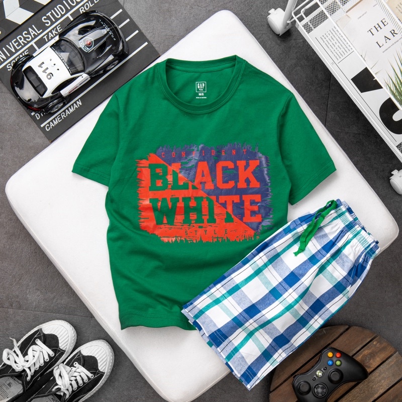 Bộ đồ bé trai quần thô caro áo cotton size đại 23-58kgp