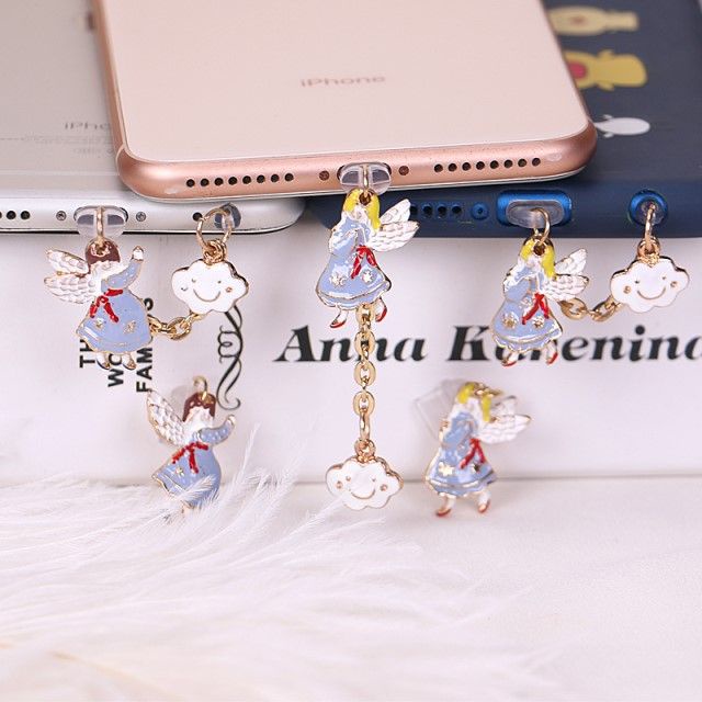 Nút Bịt Chống Bụi Cho Cổng Sạc Điện Thoại Di Động diy Hình Mặt Cười Thiên Thần