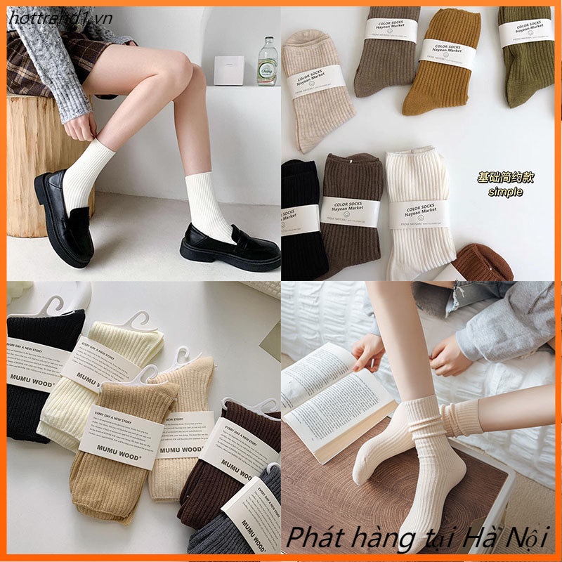 Tất Cổ Cao Nữ Hàn Quốc Gân Trơn Basic , Vớ Cao Cổ Nữ Hàn Quốc Gân Trơn Nhiều Màu