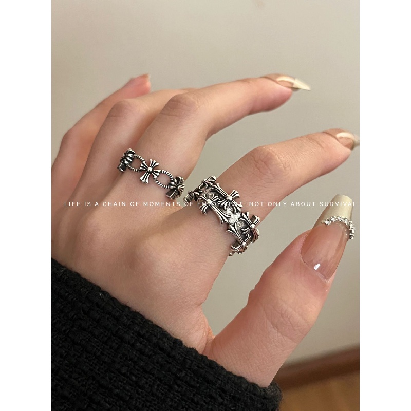 Bộ Nhẫn Thép Titan Hình Thánh Giá Thời Trang Cổ Điển