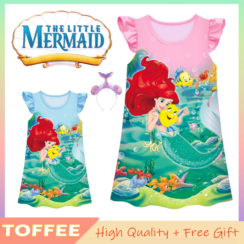 Đầm Ngủ In Hoạt Hình Nàng Tiên Cá Ariel 2 Màu Tùy Chọn Làm Quà Tặng Sinh Nhật / Halloween / Giáng Sinh