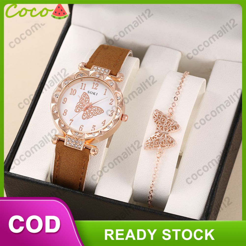 ⭐Còn Hàng Bộ Đồng Hồ Thạch Anh Kim Tròn Cho Nữ Đồng Hồ Bát Nữ Trang Trí Mặt Bướm⭐Cocomall12