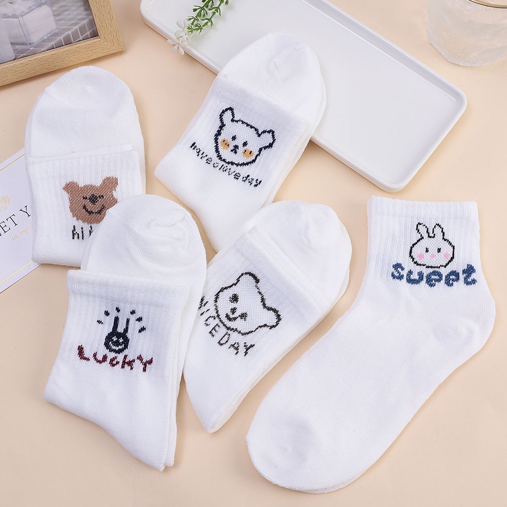 1 Đôi Tất Chân Cotton In Hình Gấu / Thỏ Dễ Thương Cho Nữ