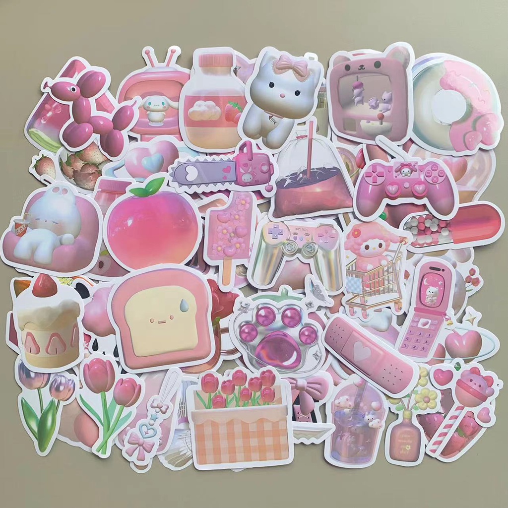 3D Pink Stickers Miếng Dán 3D Màu Hồng Dễ Thương Chống Thấm Nước Dùng Trang Trí Laptop / Điện Thoại