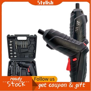 Stylish365 47Pcs Electric Screwdriver Cordless 250RPM 3.6V Large Torsion with Bits for Working