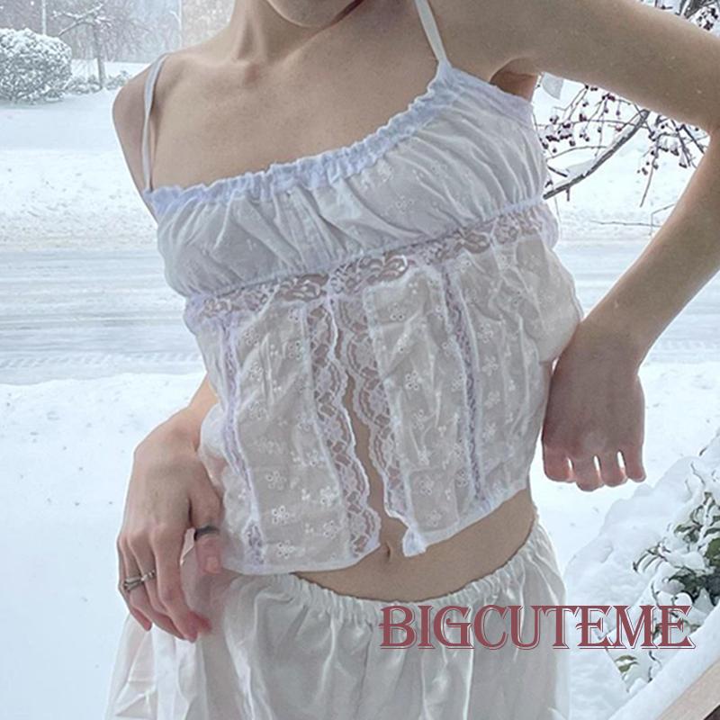 [] - Áo Croptop Hai Dây Cổ Thuyền Họa Tiết Hoa Xẻ Tà Màu Trắng Cho Nữ