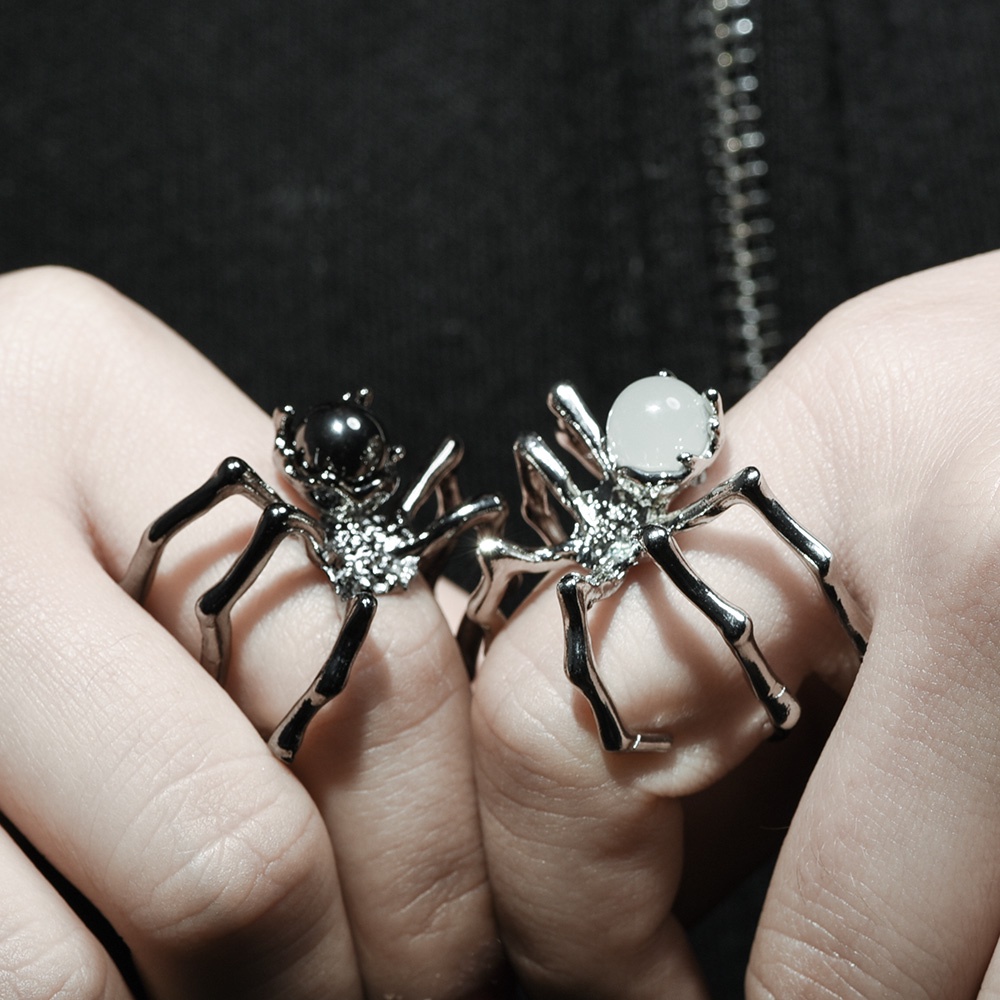 Nhẫn Hở Hình Nhện Đính Đá Mặt Trăng Phong Cách Gothic Thời Trang Cho Nữ
