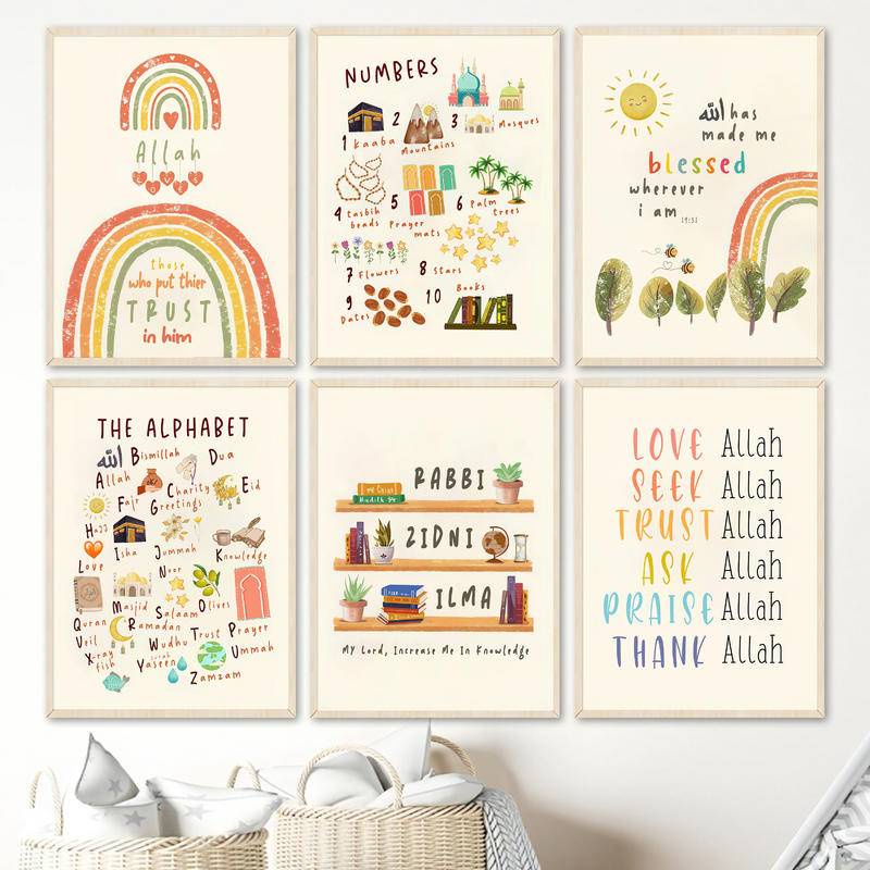 Sticker Dán Tường Nghệ Thuật Hình Câu Châm Ngôn Hồi Giáo | Tranh Vải Bạt Treo Tường Trang Trí In Chữ Số & Chữ Hồi Giáo Cho Bé