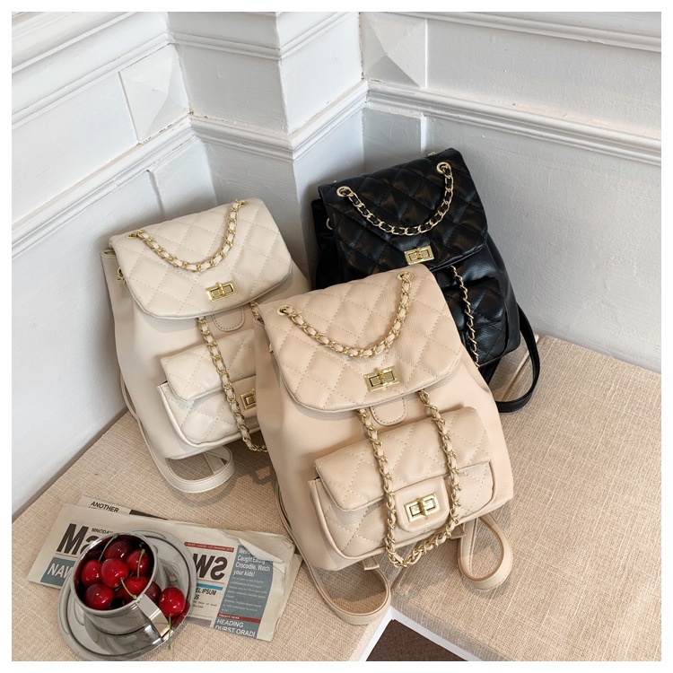 Balo du lịch nữ trần trám đính đá phối dây xích thời trang cho nữ hiện đại 741