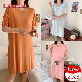 Đầm Cotton Modal Dáng Rộng Tay Ngắn Cổ Tròn Phối Ren Thoải Mái Thời Trang Mùa Hè Cho Nữ