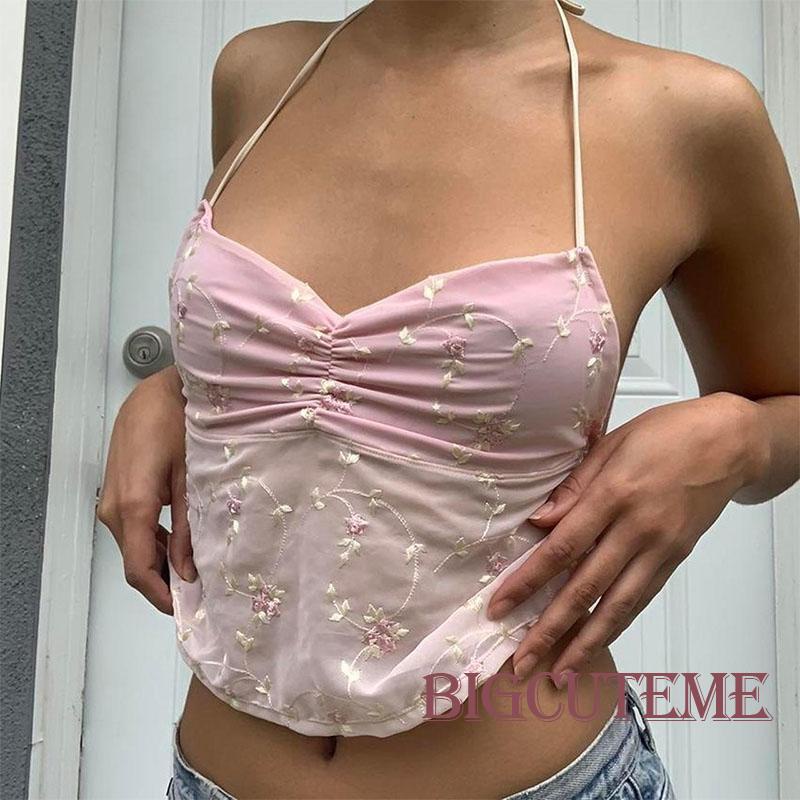 Áo Hai Dây Hở Lưng Thêu Hoa Thời Trang Mùa Hè Cho Nữ