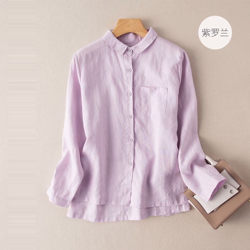 ICE Cotton and Linen Shirt Retro Hong Kong Style Top Foreign Trade Original Single Autumn New Cotton and Linen Women's Loose Linen Outdoor All-Matching Women's Shirt