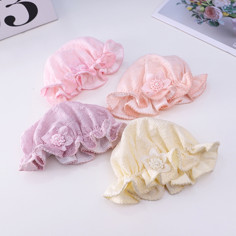 Mũ Bucket Mềm Mại Màu Trơn Đính Hoa Ngọc Trai Thời Trang Mùa Hè Cho Bé Gái