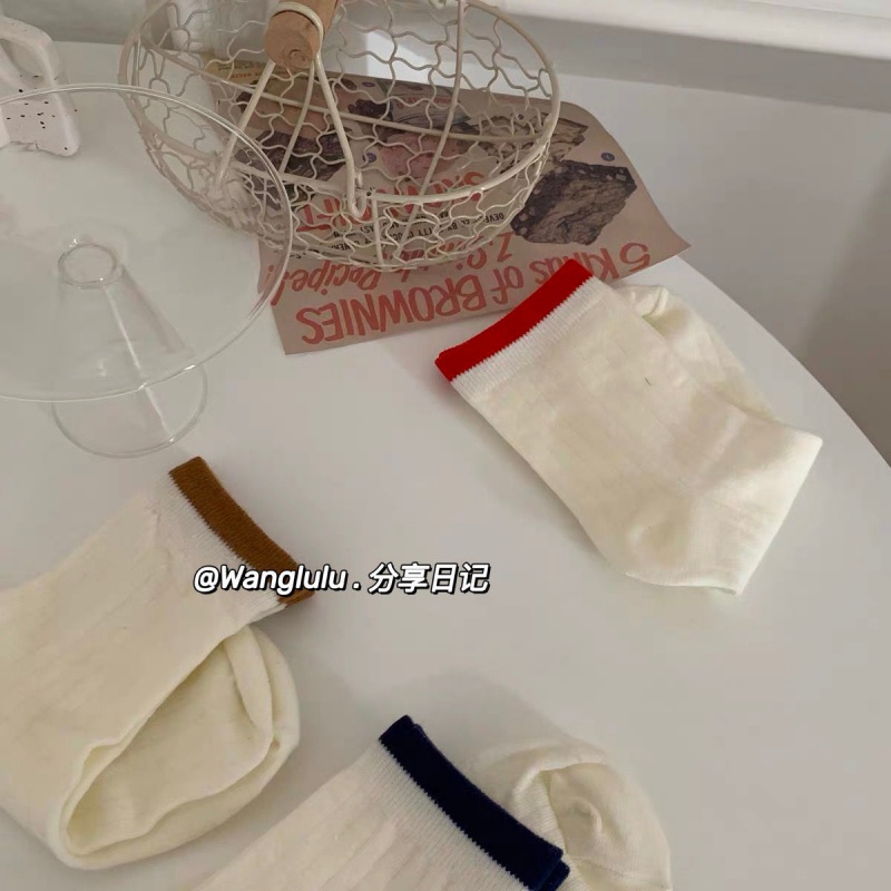 Vớ Cotton Cổ Cao Màu Sắc Tương Phản Phong Cách Nhật Bản Thời Trang Cho Nữ