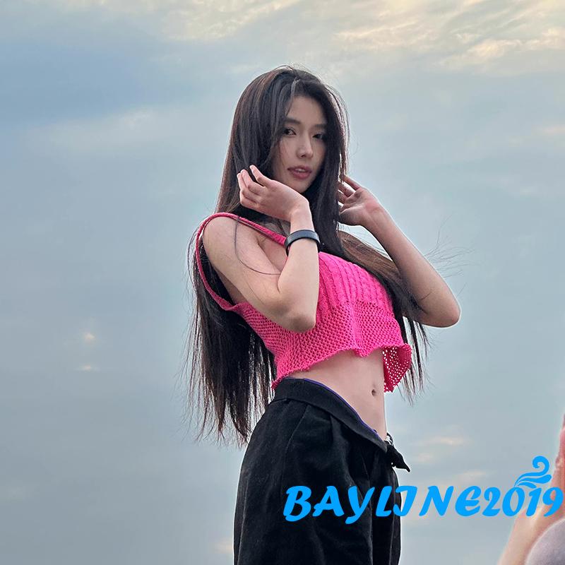 Áo Croptop Dệt Kim Hai Dây Hở Lưng Màu Sắc Đơn Giản Thời Trang Mùa Hè Dành Cho Nữ