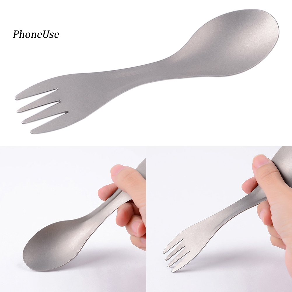 Muỗng Nĩa Hai Đầu Bằng Da PU Và Titan Dùng Cho Cắm Trại Ngoài Trời