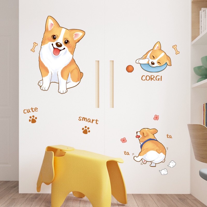 Sticker Dán Tường Họa Tiết Hình Con Mèo Và Con Chó Dùng Trong Trang Trí Phòng Ngủ