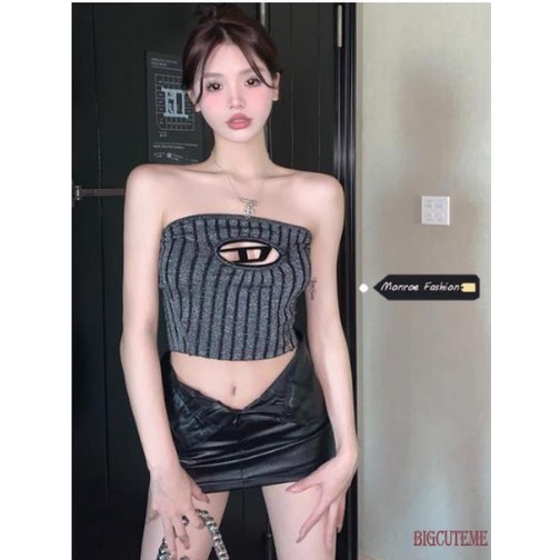 Áo Croptop Dệt Kim Không Tay Hở Vai Co Giãn Thời Trang Mùa Hè Dành Cho Nữ