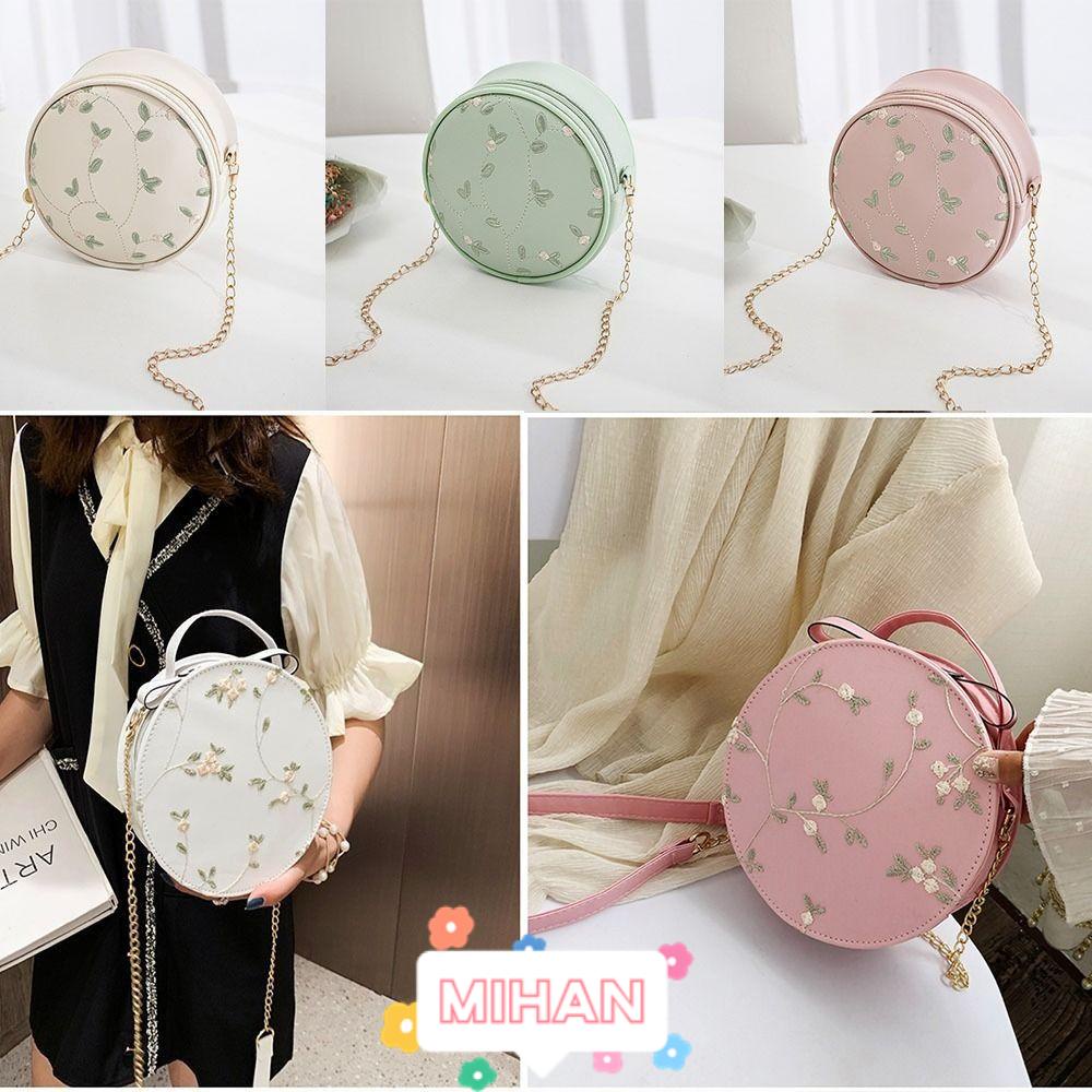 Túi Xách Da PU Dáng Tròn Đính Hoa Nhỏ Phối Dây Xích Chất Lượng Cao MIHAN1