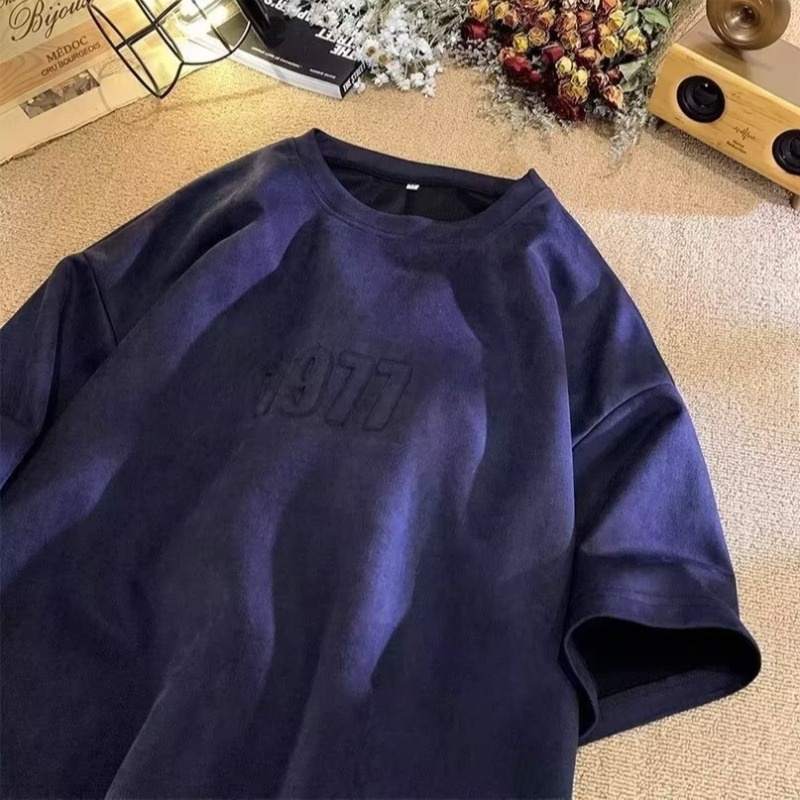 Áo Thun Tay Ngắn Cổ Tròn Bằng Da Lộn Phong Cách Hip hop Thời Trang Mùa Hè Cho Nam