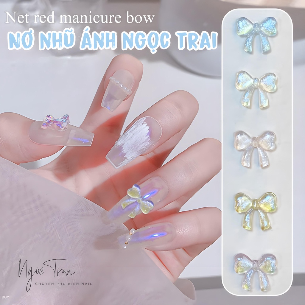 Nơ Pha Lê Nhũ Ánh Ngọc Trai Lấp Lánh Mới 2023 | Trang Trí Móng Tay NZ25