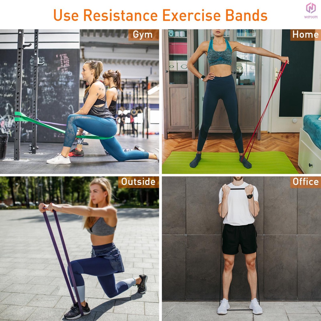 Set 5 Dây Kháng Lực Hỗ Trợ Tập Thể Dục Tiện Lợi Lixada Kèm Móc & Túi Đựng