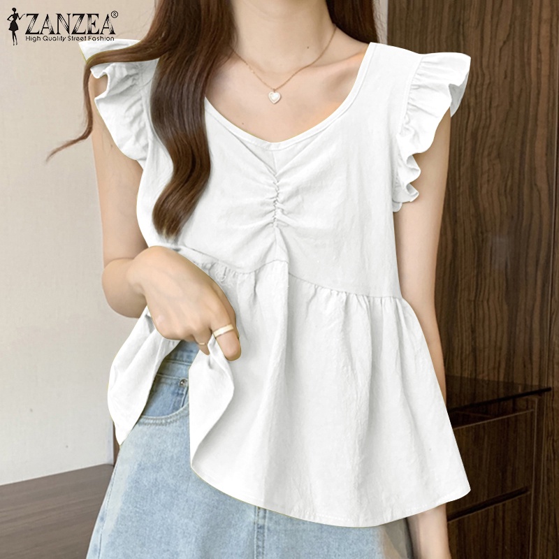 Zanzea Áo Lửng Không Tay Cổ Chữ U Xếp Ly Thời Trang Nữ Tính