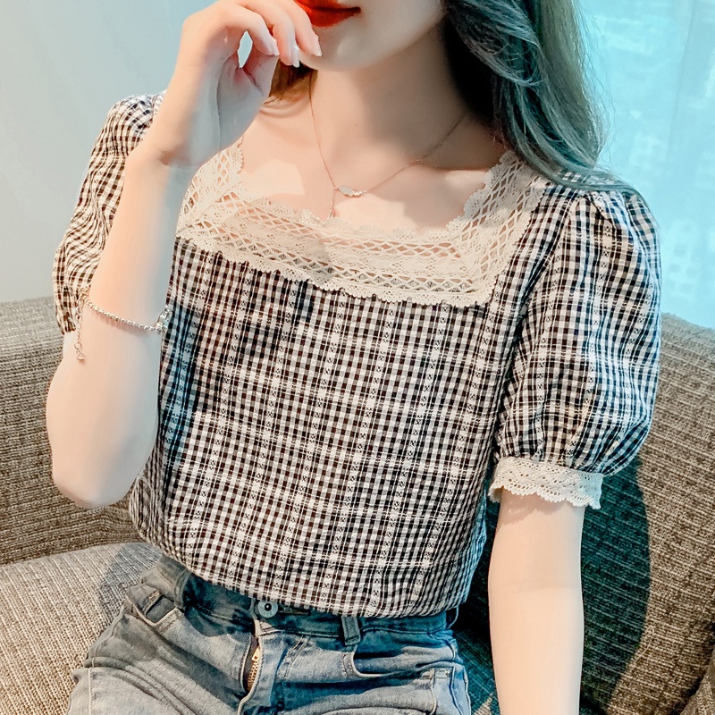 Áo kiểu MULTIPLICATION dáng mỏng phối ren phong cách Hàn Quốc thời trang mùa hè mới xinh xắn dành cho nữ