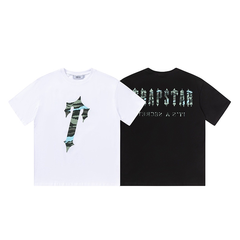 Bán Chạy Nhất Áo Thun Cotton Tay Ngắn In Chữ Trapstar Màu Xanh Rằn Ri Kích Thước Lớn Unisex