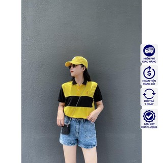Áo thun cổ trụ polo rl vàng đen vnxk - cotton cá sấu 100%