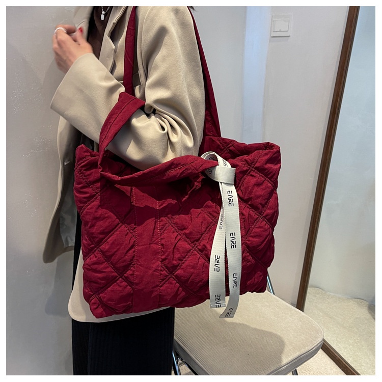 Túi tote Đeo Một Vai Bằng cotton Họa Tiết Hình Thoi Phong Cách Mới