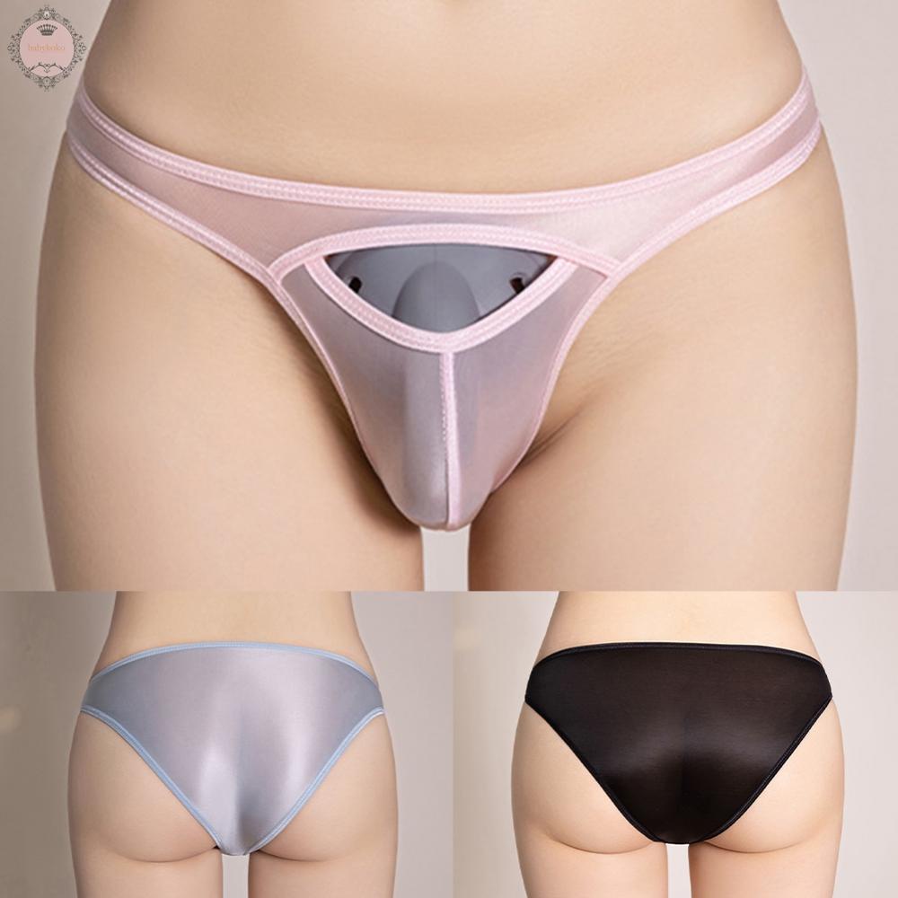 Briefs For Men See Through Sheer Shiny Solid Seamless Underwear Bikini