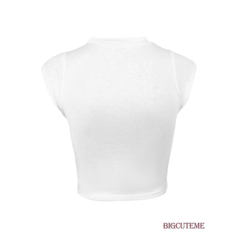 [] Áo Thun Crop Top Nữ Tay 1 / 4 In Chữ Cổ Tròn Ôm Dáng Vừa Vặn Màu Trắng