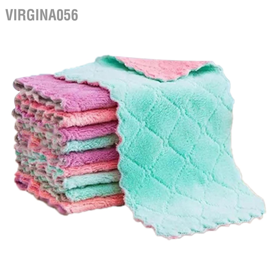 Virgina056 20 Cái Lint miễn phí Nhà bếp làm sạch vải Khăn lau bát đĩa Hai mặt thấm hút nước sợi nhỏ