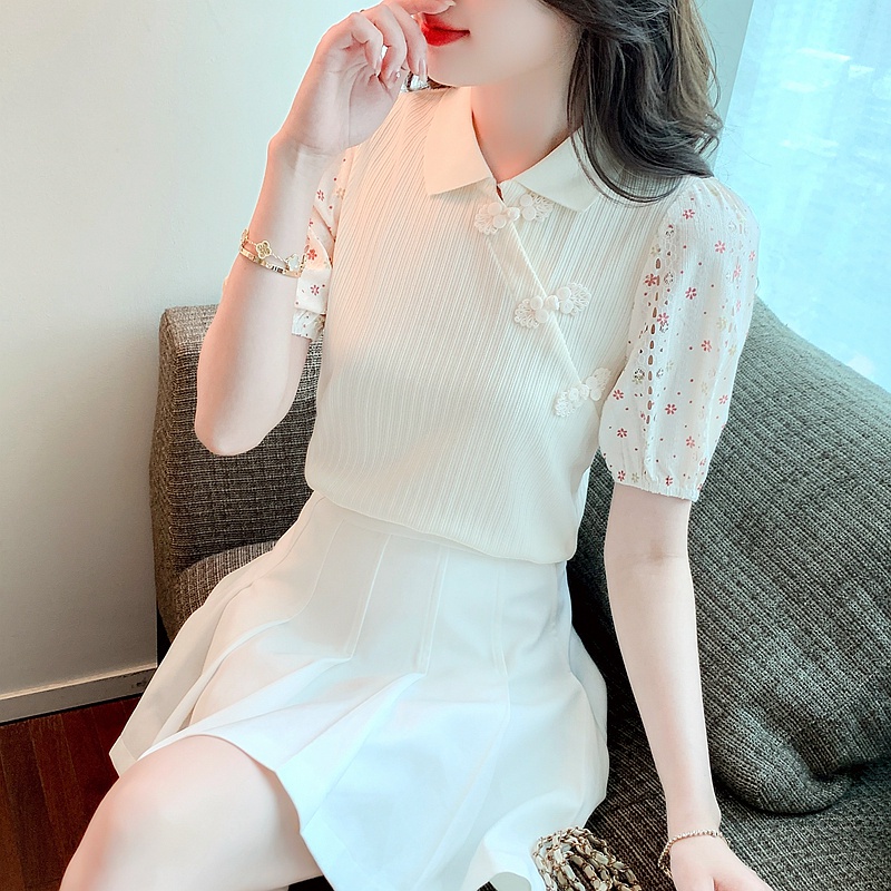 Áo Sơ Mi Tay Phồng Ngắn Cài Nút In Họa Tiết Phong Cách Trung Hoa Cổ Điển Thời Trang Mùa Hè Cho Nữ