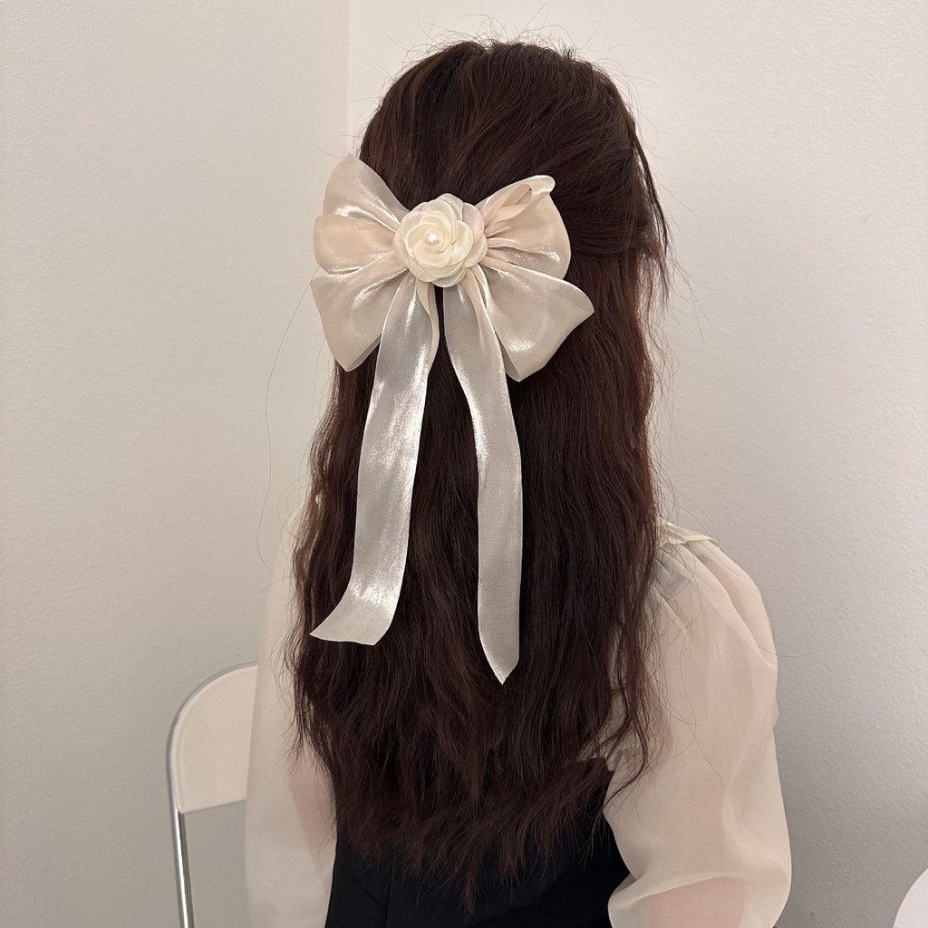 Kẹp Tóc Hình Nơ Đính Ngọc Trai Dễ Thương Cho Nữ