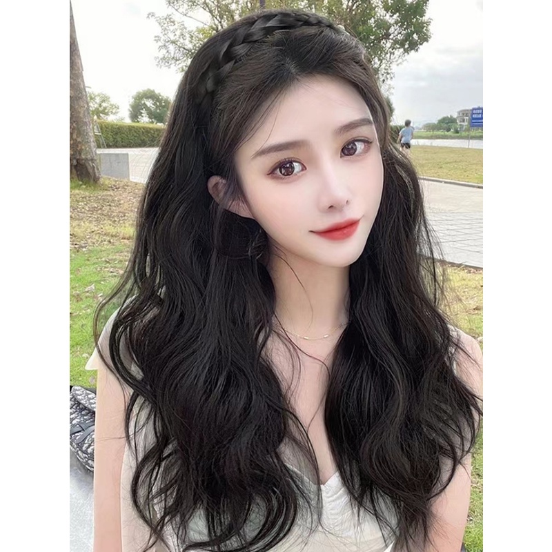 Tóc Giả Dài Xoăn Gợn Sóng Nhỏ Màu Đen / Nâu Tự Nhiên Phong Cách Hàn Quốc Ngọt Ngào Cho Nam Và Nữ