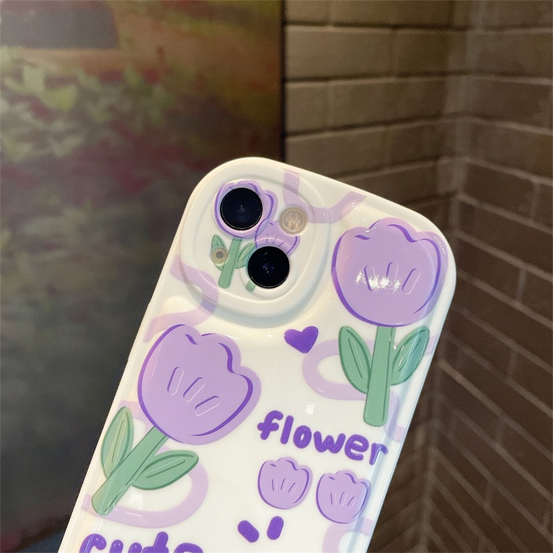 Ốp Điện Thoại Hình Hoa Tulip Màu Tím Có Đệm Khí Cho Iphone 14 13 12 11 Mini Pro Max Plus X XS XR XSMAX 8 7 6 6S Plus