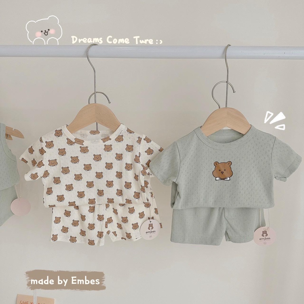 Embes Bộ quần áo cộc tay, Bộ quần áo ba lỗ sát nách họa tiết cho bé trai bé gái , bộ hè thông hơi cho bé 8kg đến 18kg