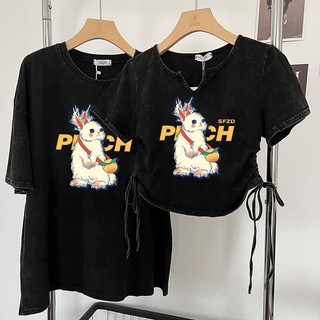 Áo Thun Tay Ngắn Cổ Chữ v Phong Cách Retro Hàn Quốc Thời Trang Mùa Hè Cho Nữ PM6G
