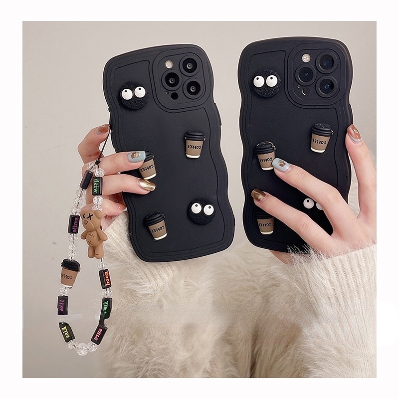 Ốp Điện Thoại TPU Màu Đen Bảo Vệ Toàn Diện Kèm Dây Đeo DIY Cho IPhone Case 14 11 13 12 X XR XS Pro Max 6 7 8 Plus