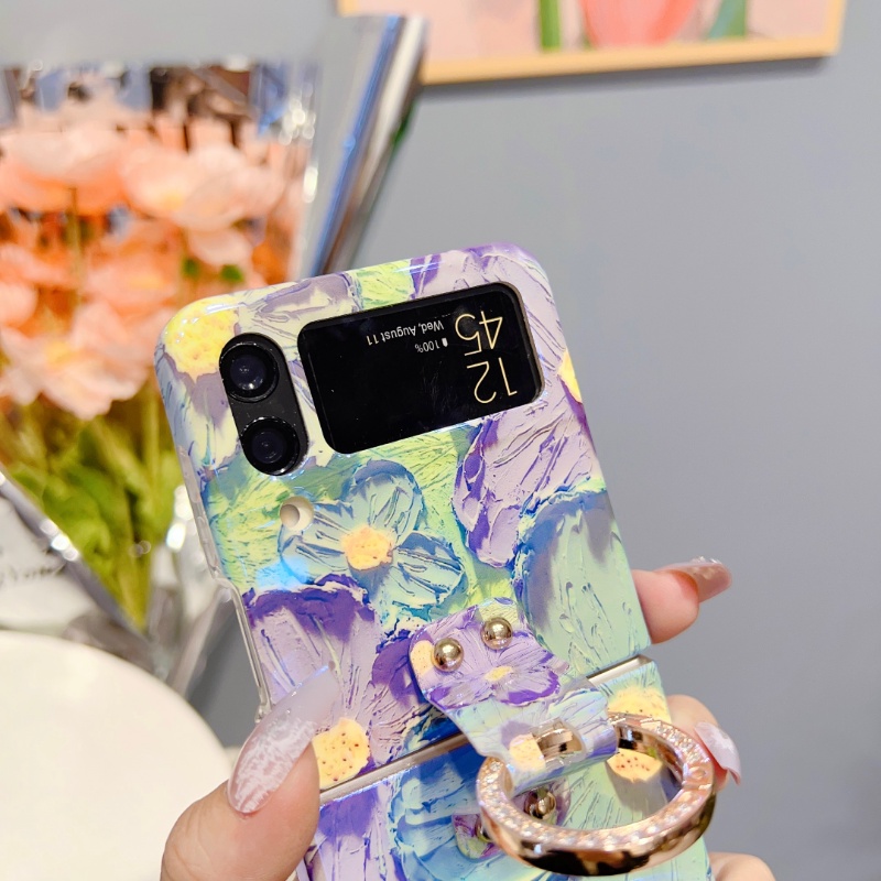 Ốp điện thoại HOCE cứng họa tiết hoa hướng dương có nhẫn đỡ cho Samsung Galaxy Z Flip 4 ZFlip3 5G