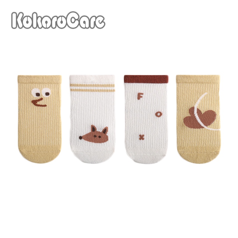 Set 4 Đôi Tất cotton Cổ Thấp In Hình Cáo Hoạt Hình Thời Trang Xuân Hè KokoroCare YR-25 2023 S / M / L 1 Tháng-5 Tuổi
