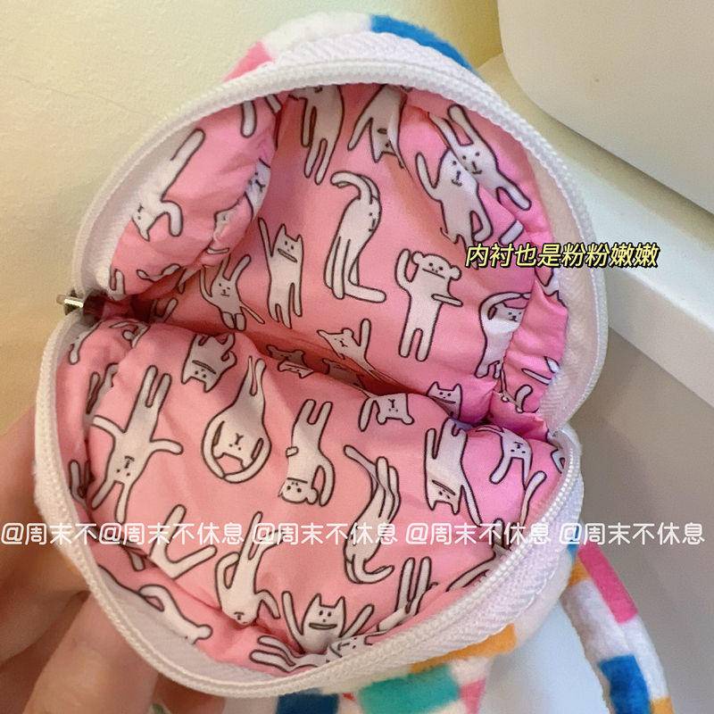 Japanese Plush Student Pencil Bag Girl's Large Capacity High Color Contrast Checker Stationery Box Pencil Box Storage Bag