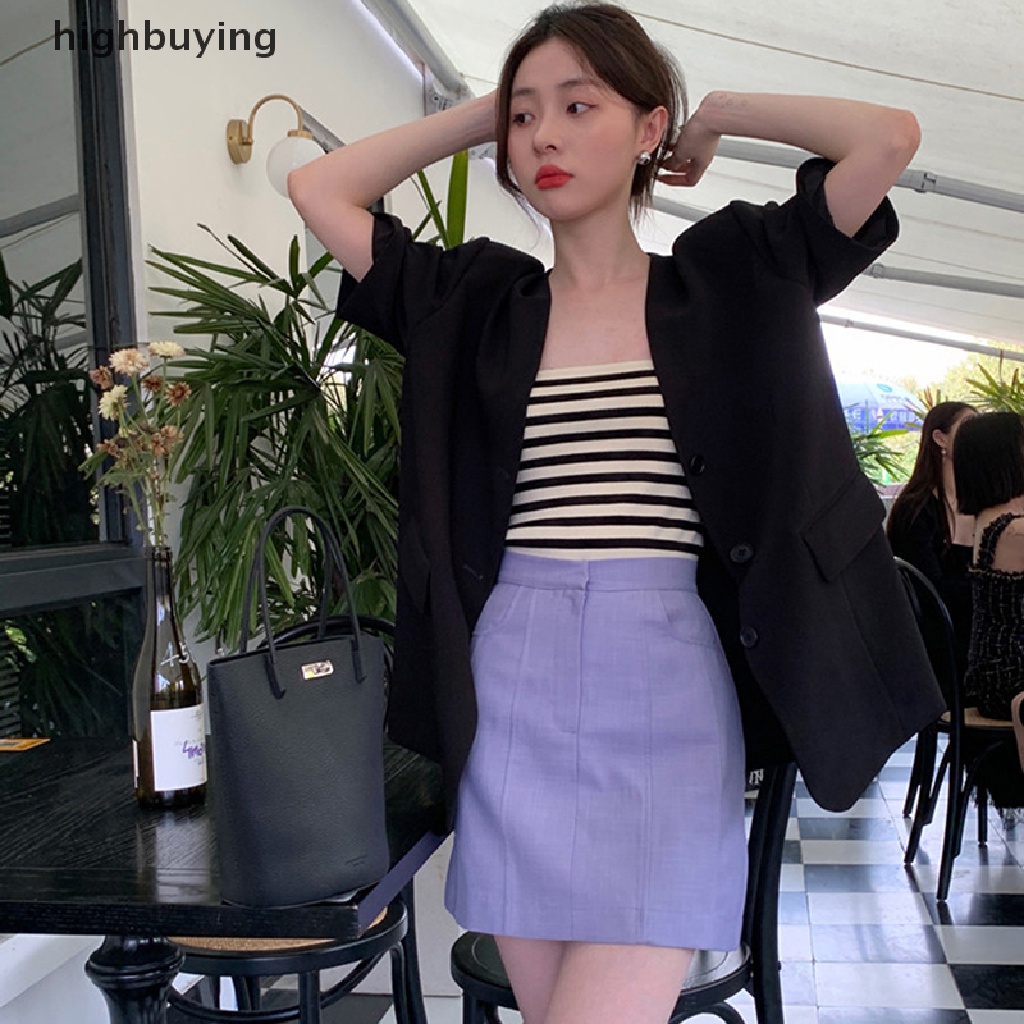 Áo Croptop Dệt Kim Không Tay Họa Tiết Kẻ Sọc Thời Trang Mùa Hè Hàn Quốc Cho Nữ