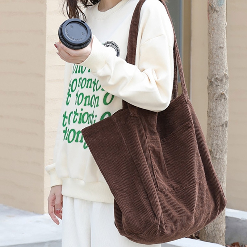 Túi Tote Đeo Vai Màu Trơn Bằng Vải Nhung Có Thể Tái Sử Dụng Cho Nữ