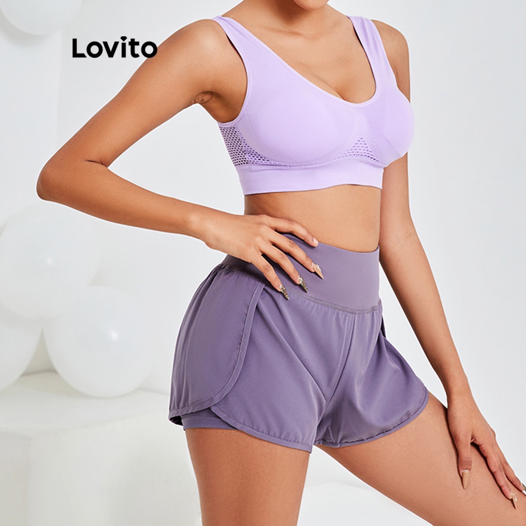 Áo ngực thể thao Lovito khoét lỗ rỗng nhanh khô phong cách cơ bản L13X085 (Màu tím nhạt)