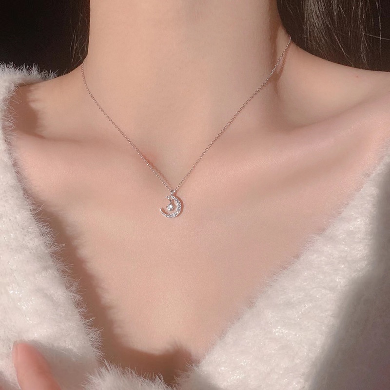 Vòng cổ Mạ Bạc 925 Mặt Trăng Và Ngôi Sao Đơn Giản Thời Trang